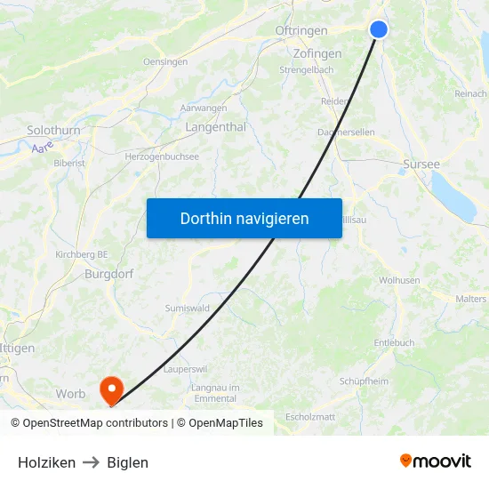 Holziken to Biglen map