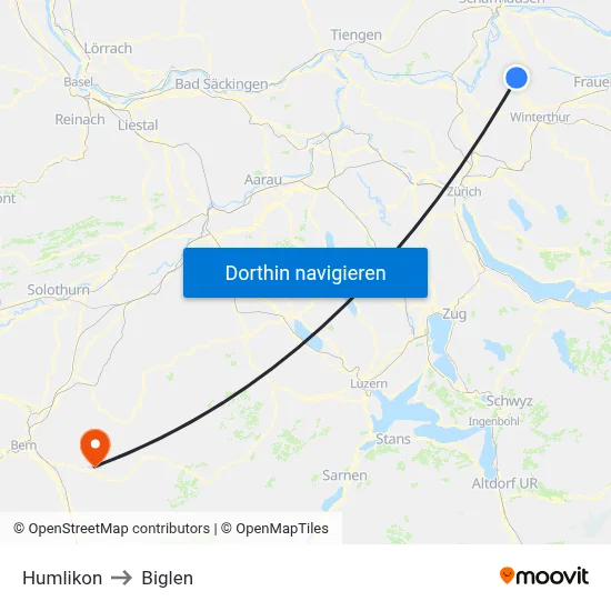 Humlikon to Biglen map