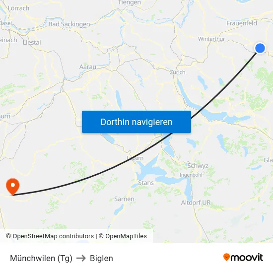Münchwilen (Tg) to Biglen map