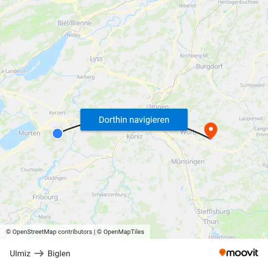 Ulmiz to Biglen map