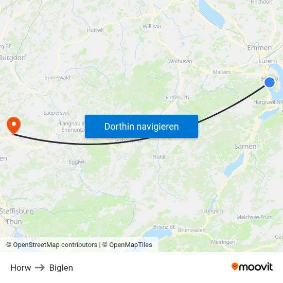Horw to Biglen map