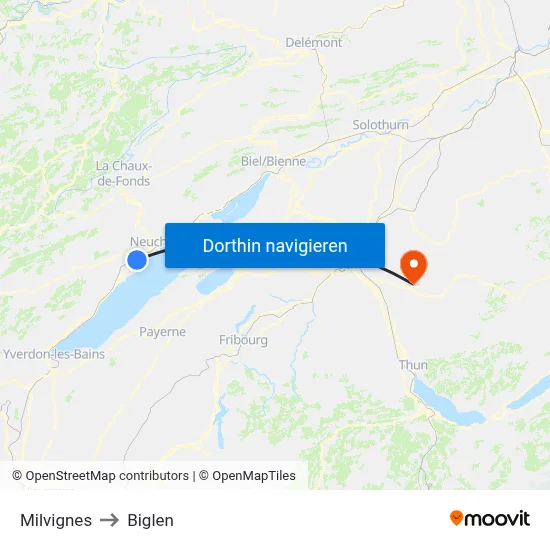 Milvignes to Biglen map
