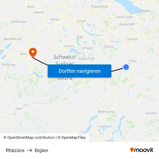Rhäzüns to Biglen map