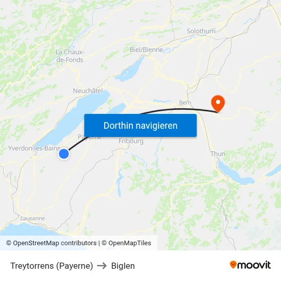 Treytorrens (Payerne) to Biglen map