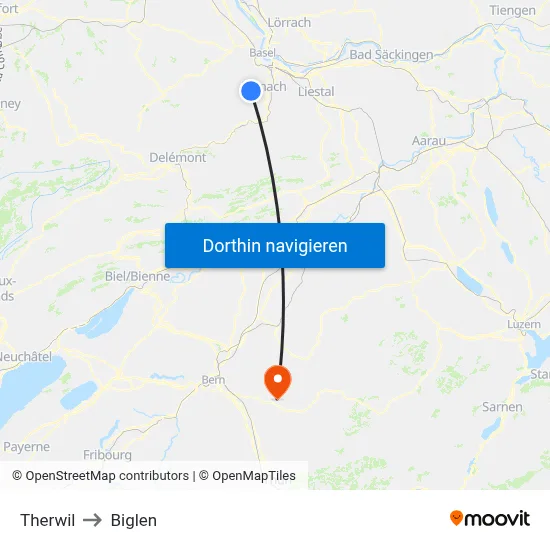 Therwil to Biglen map