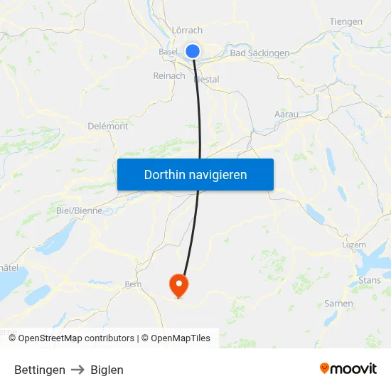 Bettingen to Biglen map