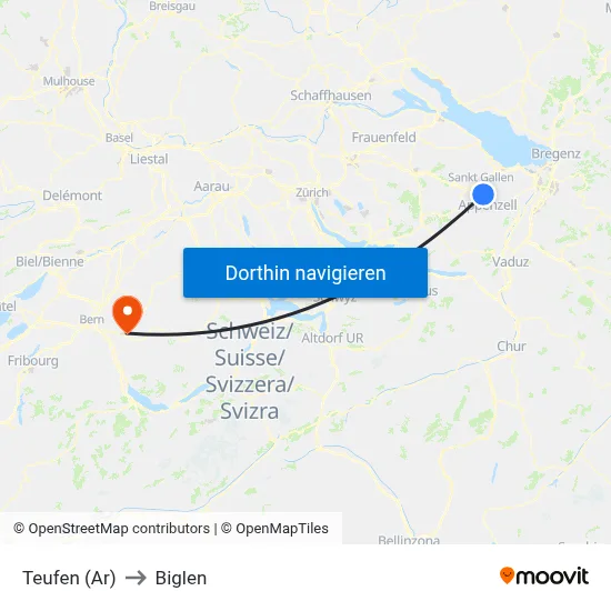 Teufen (Ar) to Biglen map