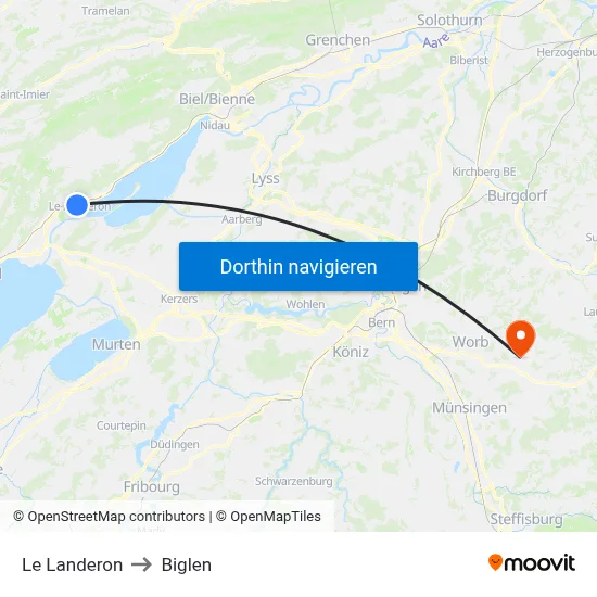 Le Landeron to Biglen map