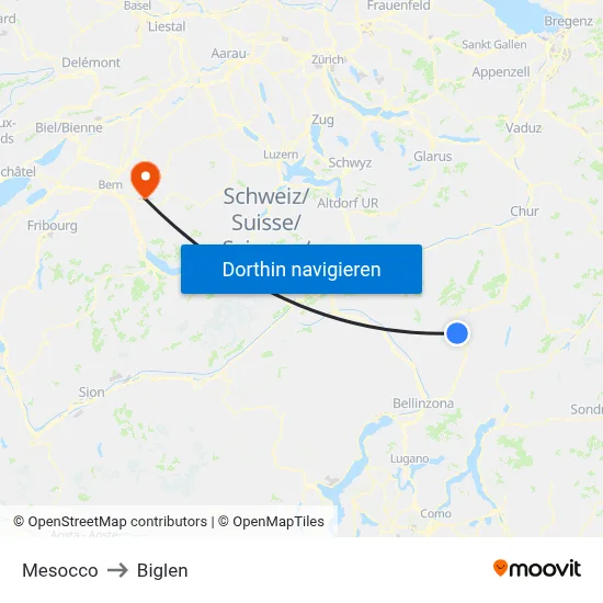 Mesocco to Biglen map
