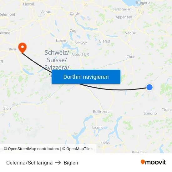 Celerina/Schlarigna to Biglen map