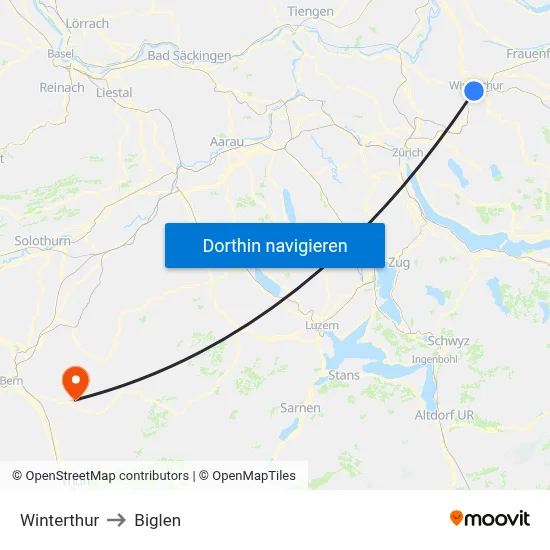 Winterthur to Biglen map