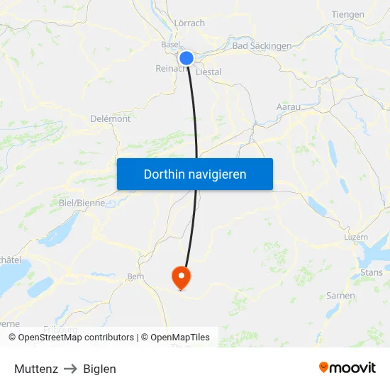 Muttenz to Biglen map