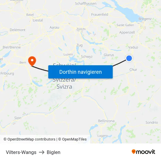Vilters-Wangs to Biglen map