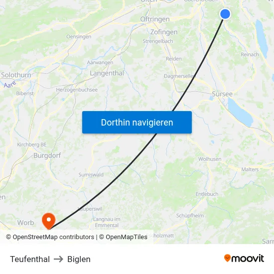 Teufenthal to Biglen map