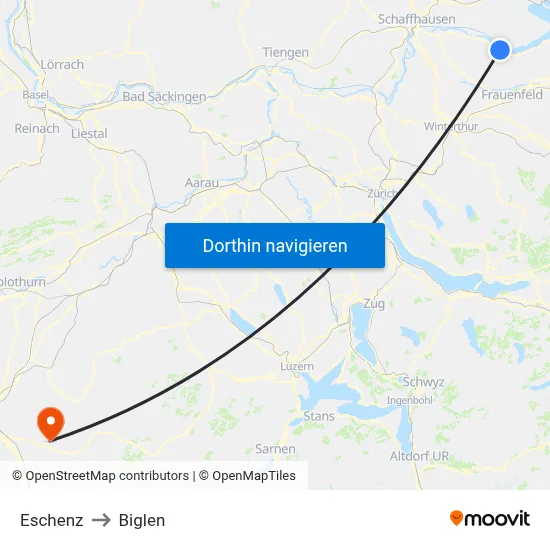 Eschenz to Biglen map