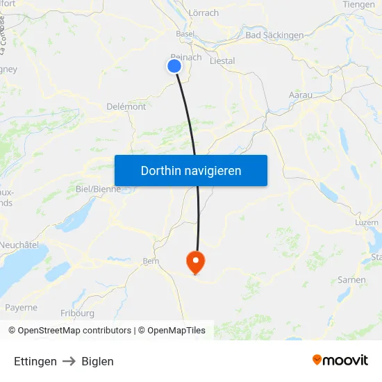 Ettingen to Biglen map