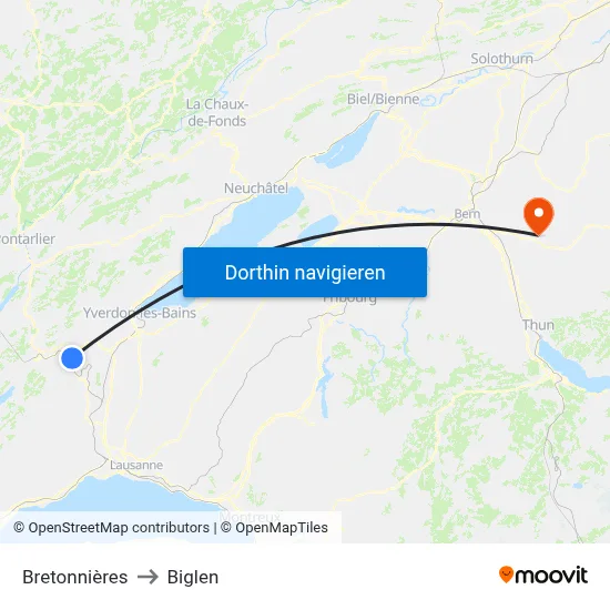 Bretonnières to Biglen map