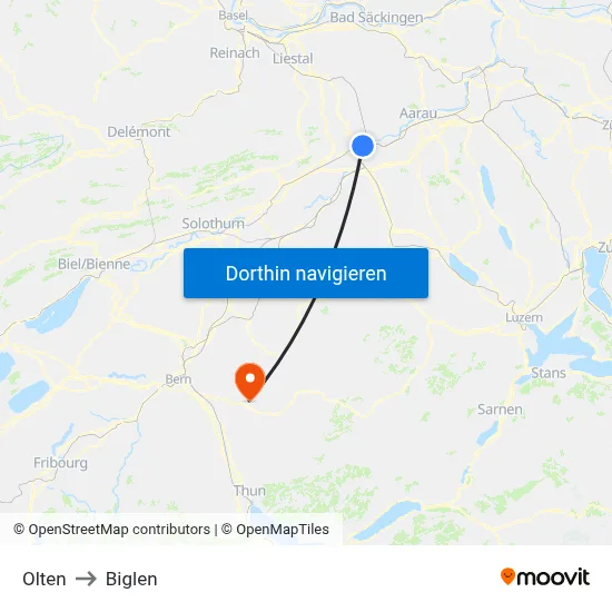 Olten to Biglen map