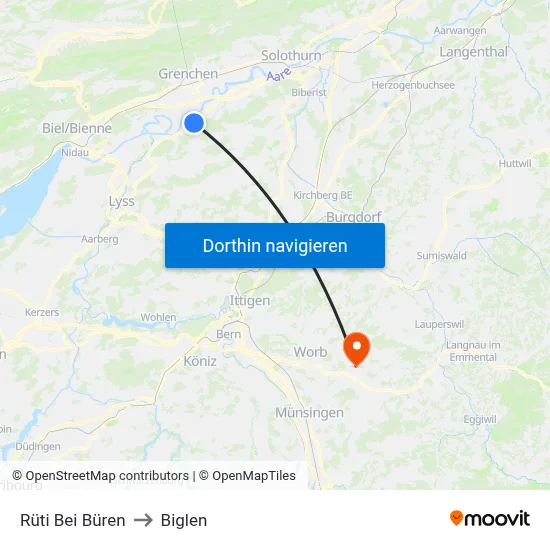 Rüti Bei Büren to Biglen map