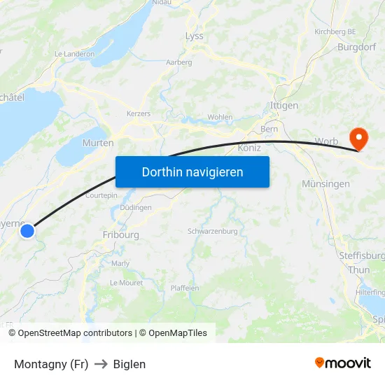 Montagny (Fr) to Biglen map