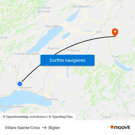 Villars-Sainte-Croix to Biglen map