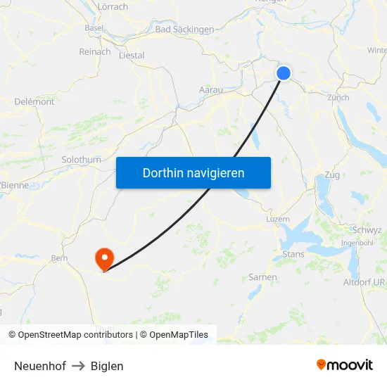 Neuenhof to Biglen map