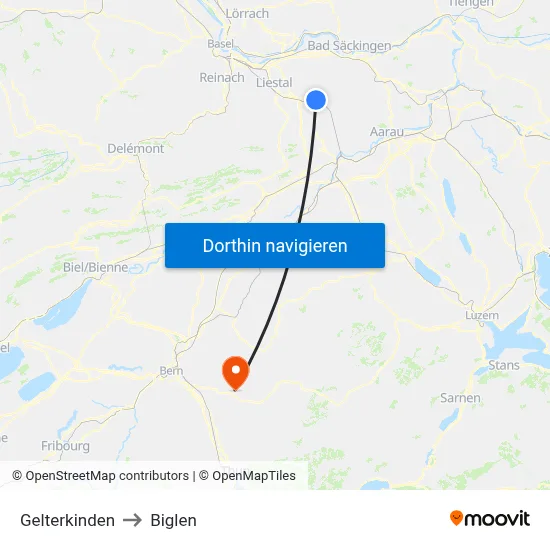 Gelterkinden to Biglen map