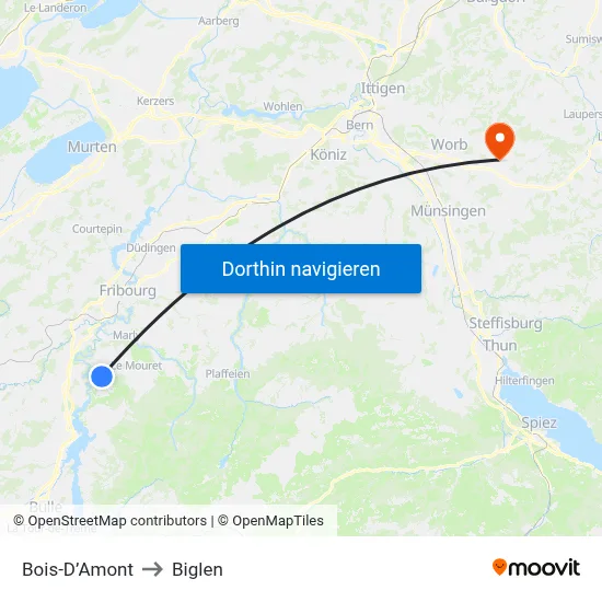 Bois-D’Amont to Biglen map
