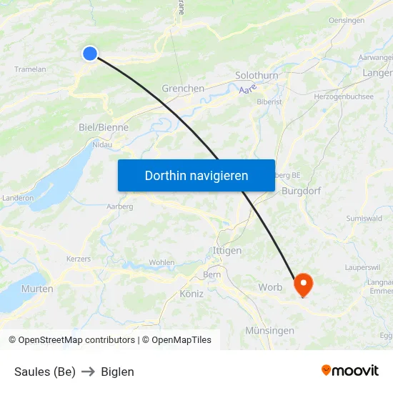Saules (Be) to Biglen map