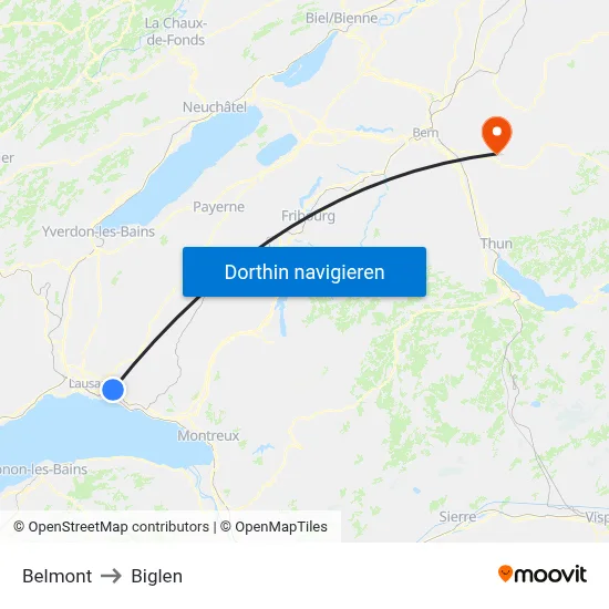 Belmont to Biglen map