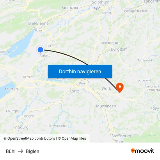 Bühl to Biglen map