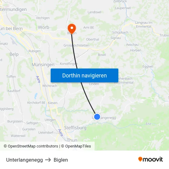 Unterlangenegg to Biglen map