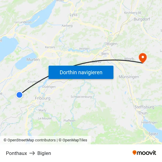 Ponthaux to Biglen map