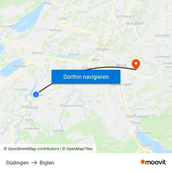 Düdingen to Biglen map