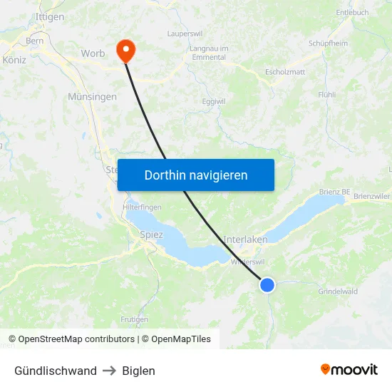Gündlischwand to Biglen map