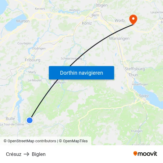 Crésuz to Biglen map