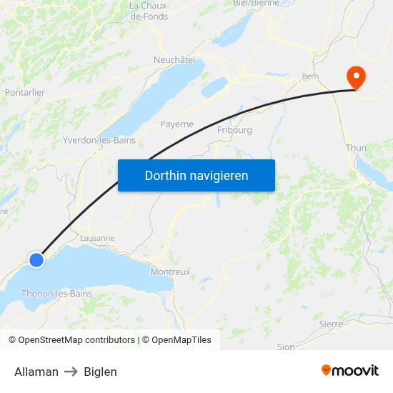 Allaman to Biglen map