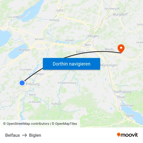 Belfaux to Biglen map
