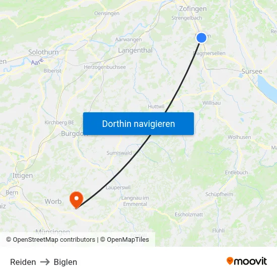 Reiden to Biglen map