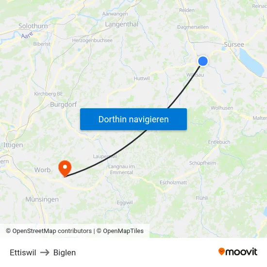 Ettiswil to Biglen map