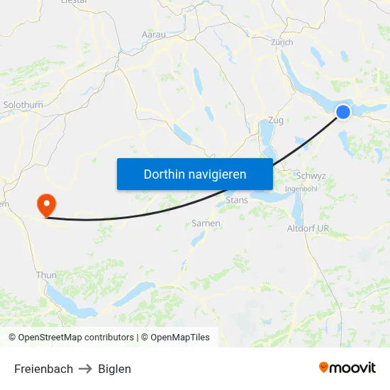Freienbach to Biglen map