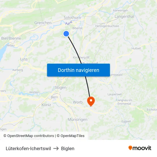 Lüterkofen-Ichertswil to Biglen map