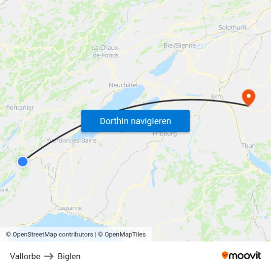 Vallorbe to Biglen map