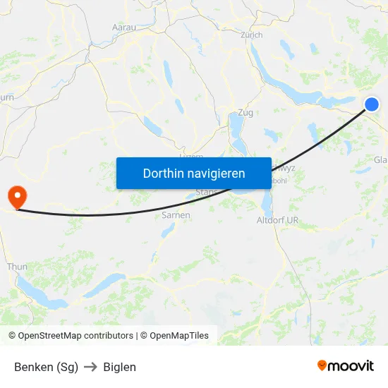 Benken (Sg) to Biglen map