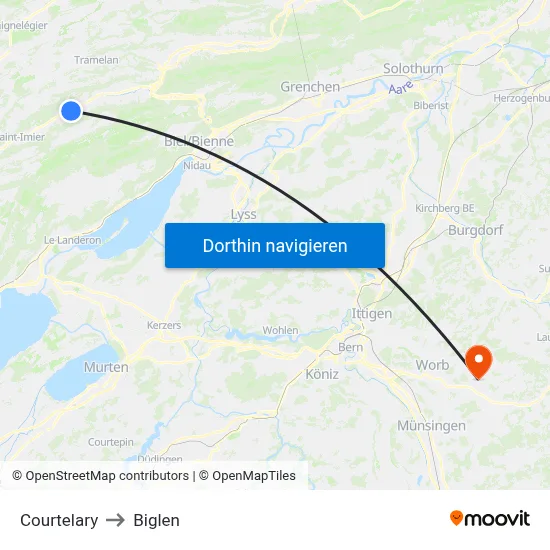Courtelary to Biglen map