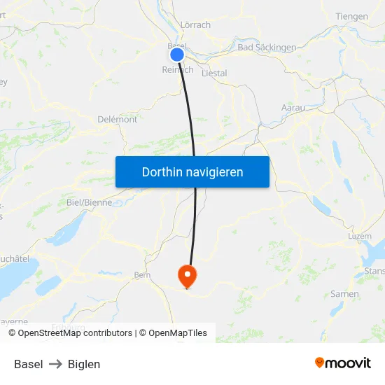 Basel to Biglen map