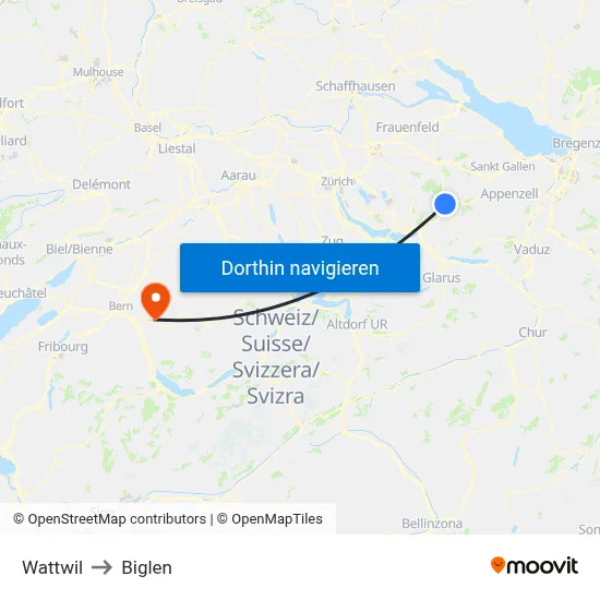 Wattwil to Biglen map
