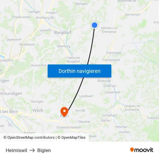 Heimiswil to Biglen map