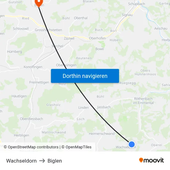 Wachseldorn to Biglen map