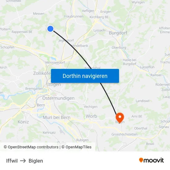 Iffwil to Biglen map